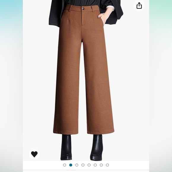 NWOT Brown High Waist Wool trousers cropped wide leg - Picture 2 of 10